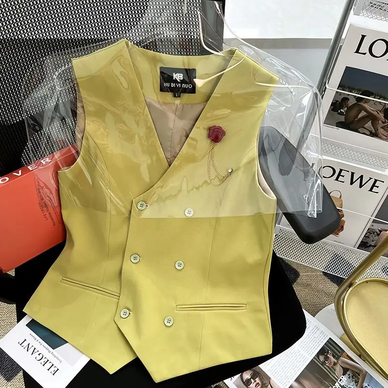 Women's 2026 Summer New Candy Color Double Breasted Casual Blazer Vest Slim Fit Sweet Coquette Lightweight Korean Chic