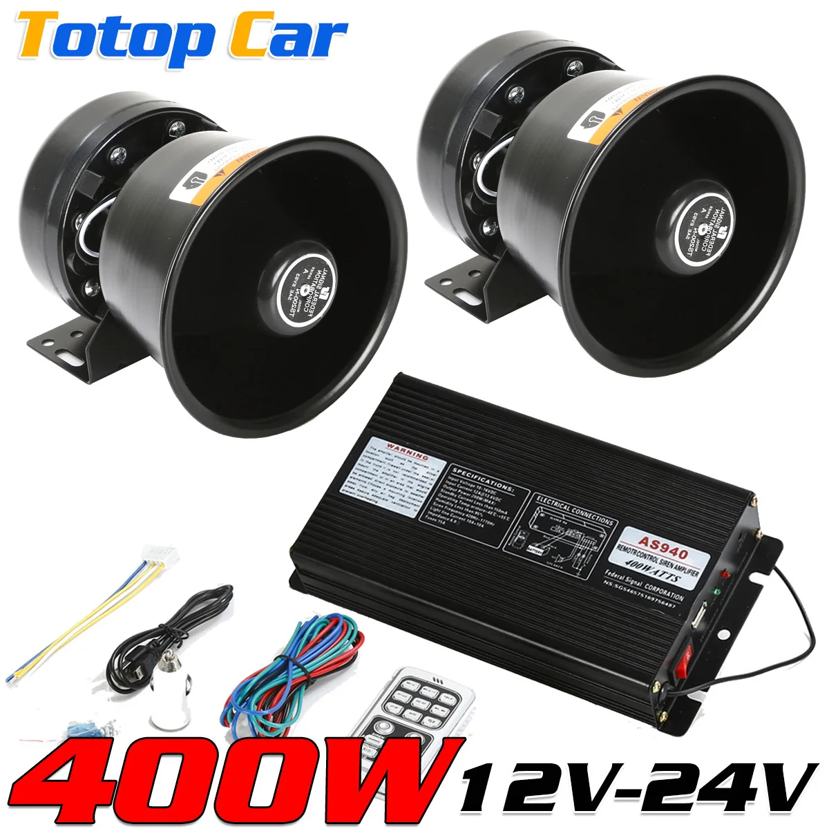 

400W 18 Sound 12V Loud Car Warning Alarm Police Fire Siren PA Speaker MIC System for All Specific Vehicles