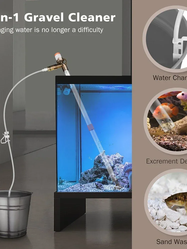 AliExpress NONE Adjustable Water Flow Sand Cleaner Press-Type Siphon Pump Aquarium Gravel Cleaner with Glass Scraper Fish Tank Water Changer Kit