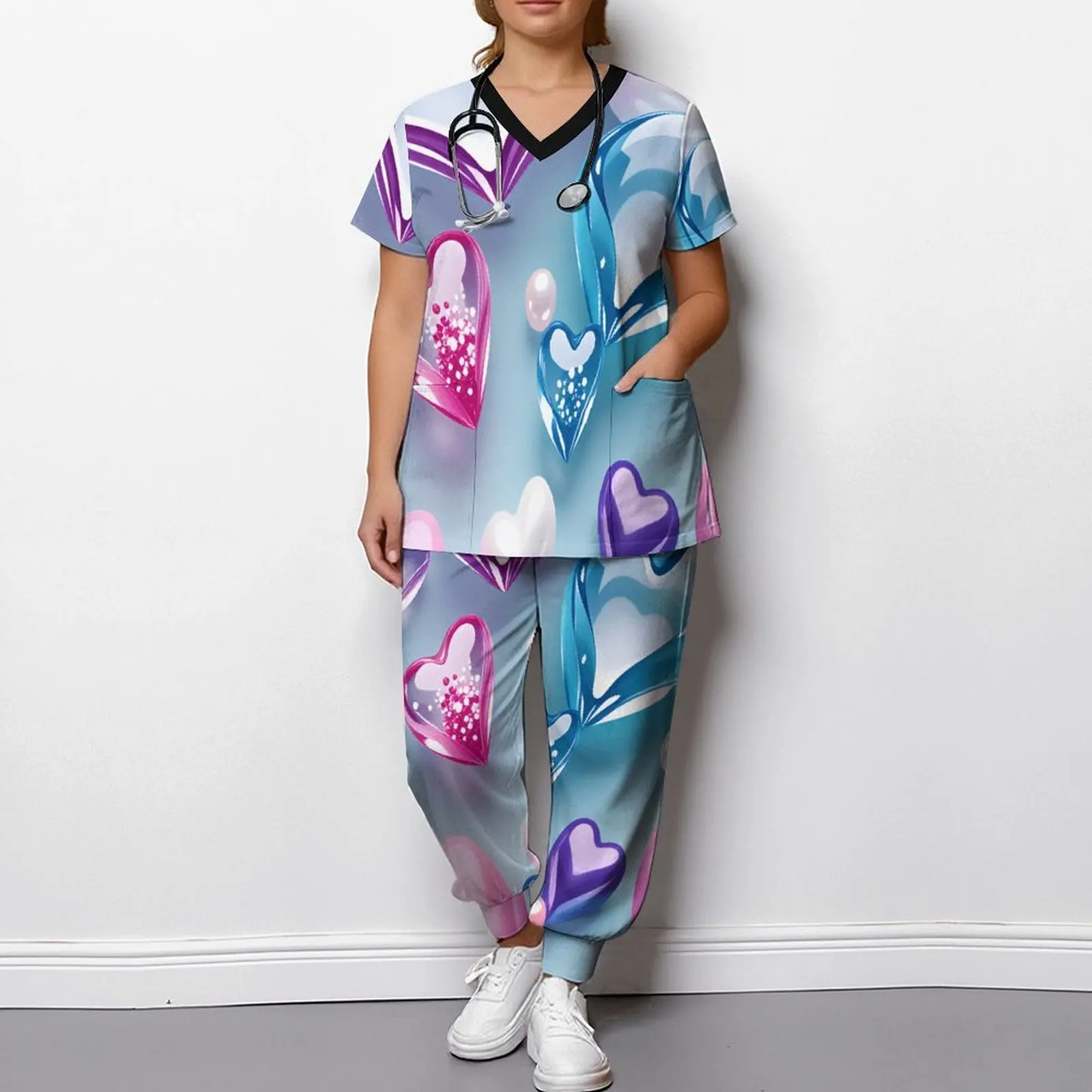 Plus Size Women Print 2 Piece Two Piece Set V-Neck Everyday Commuting Clothes Retro Elegance Sweatpants