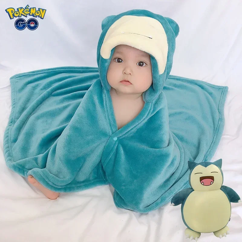 

Anime Cartoon Pokemon Pikachu Snorlax Children's Hooded Cloak Baby Bathing Bathroom Wrapped Towel Soft Warm Quilt go out Clothes