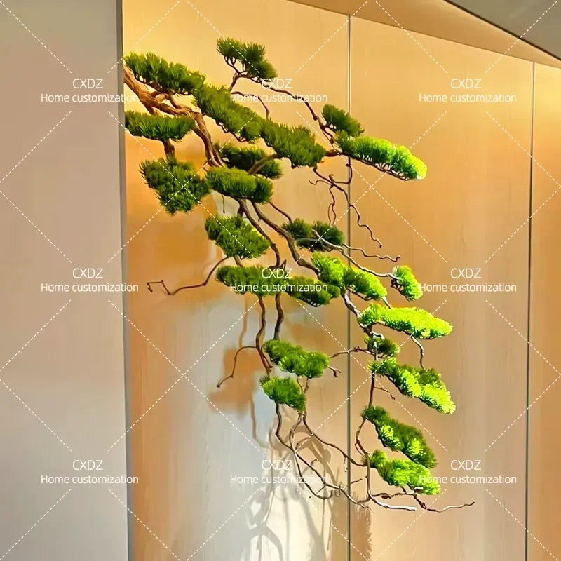 Simulation green plant hanging pine branches welcome pine wall hanging side hanging upside down pine tree hotel ceiling