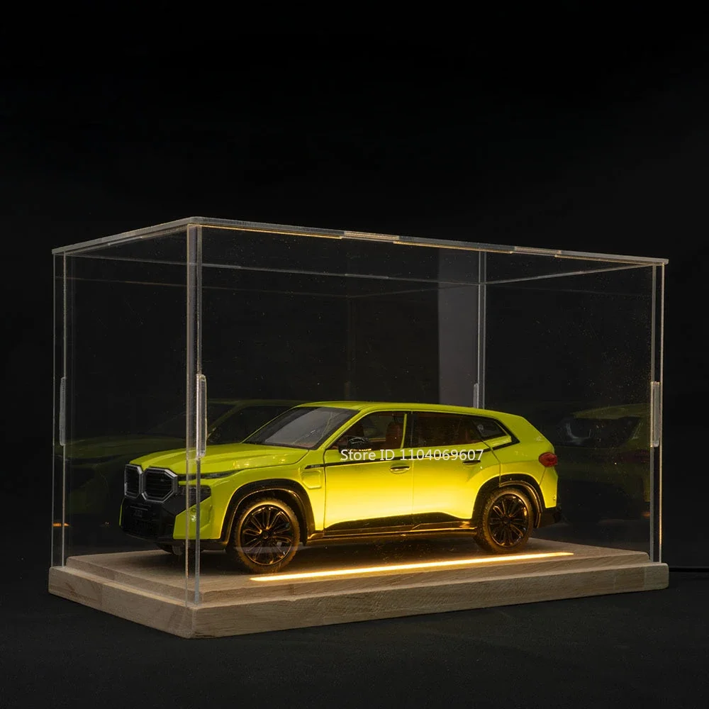 1:9 1:24 1:32 Scale Acrylic Glass Dust Cover Car Model Toy Show Box with LED Lights Wooden Base Transparent Plastic Display Box