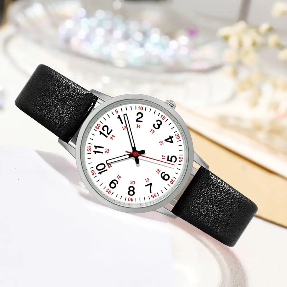 Comfortable Women Watch with Luminous Hands Women\'s Luminous Digital Watch with Soft Faux Leather Strap 24 Hours for Students