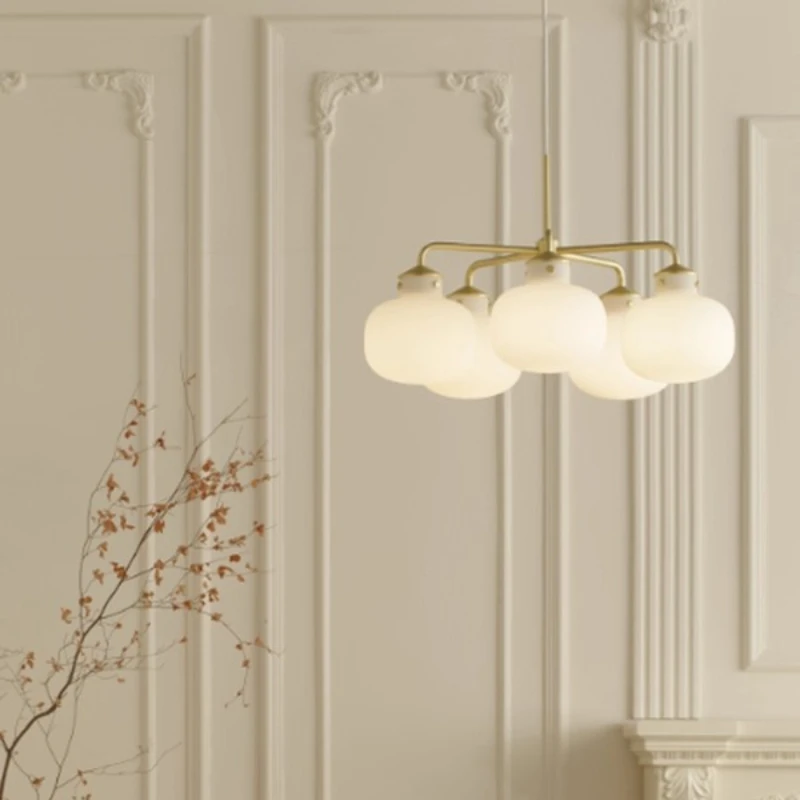 French Creamy Glass Ceiling Chandeliers LED Lamps Kitchen Restaurant Cafe Clothing Store Hanging Lights Illumination Ornaments