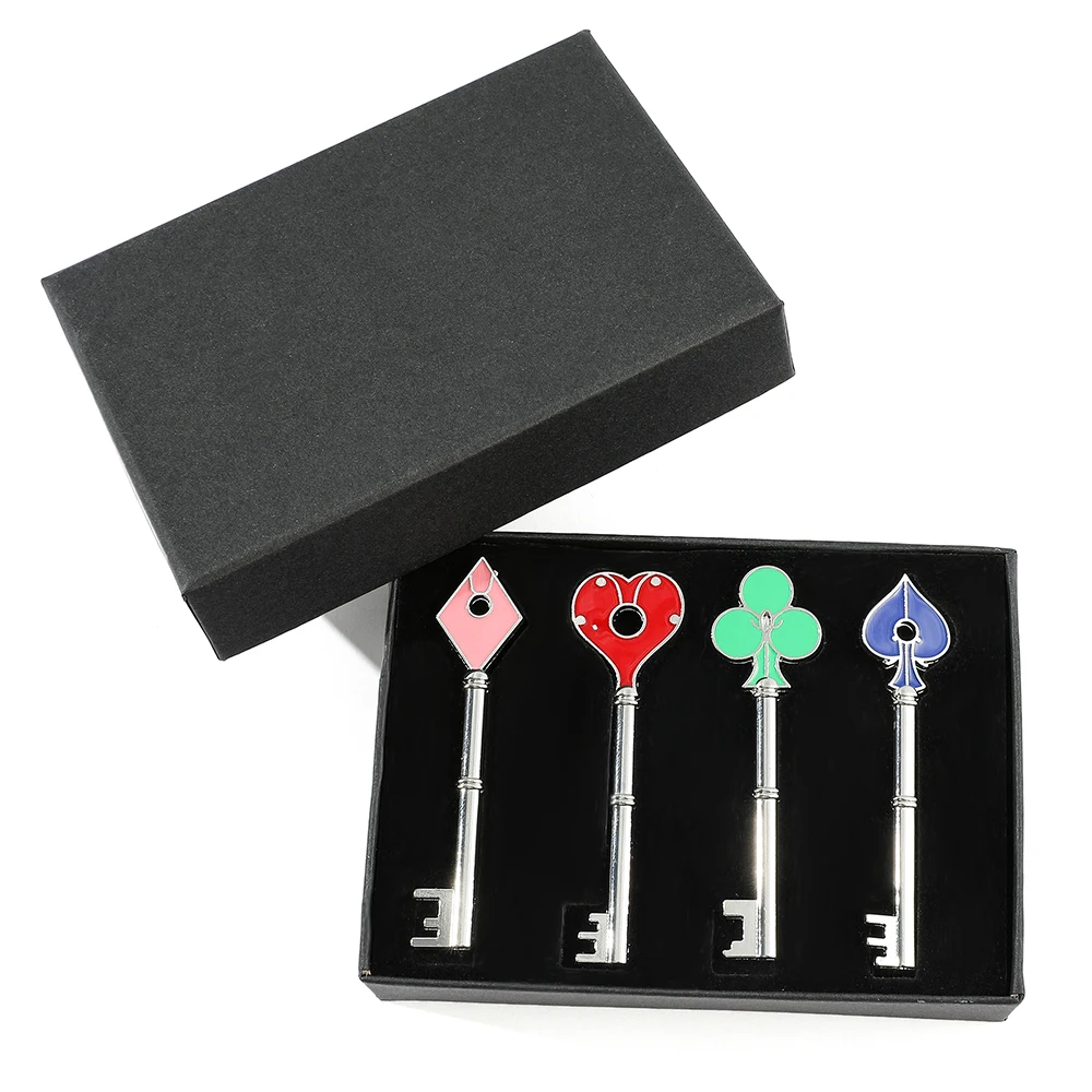 4pcs/box Residents Evils RPD Keychains Playing Card Square Plum Heart Keyring Key For Men Jewelry Accessories Fans Collection