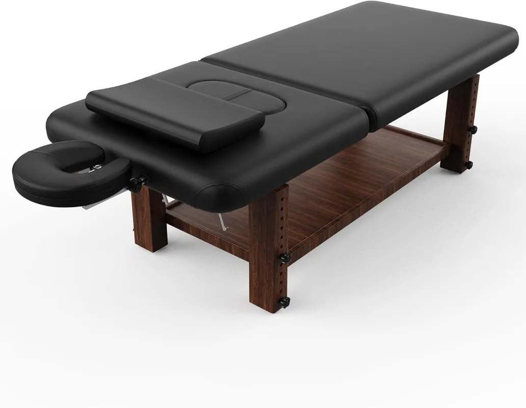 Stationary Massage Table with Adjustable Height Legs and Backrest for Treatment, Physical Therapy, Spa Facial Professi