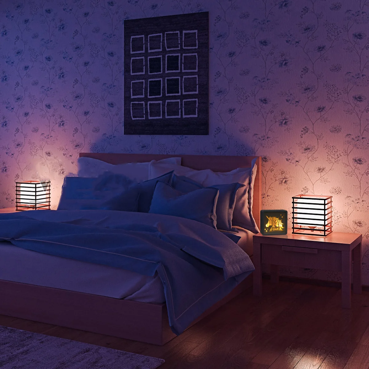 صندوق إضاءة نحت ورقي ثلاثي الأبعاد يونيكورن مربع ريترو أبيض للإضاءة الزخرفية الداخلية المحمولة معلقة للتخييم للاستخدام الليلي #1