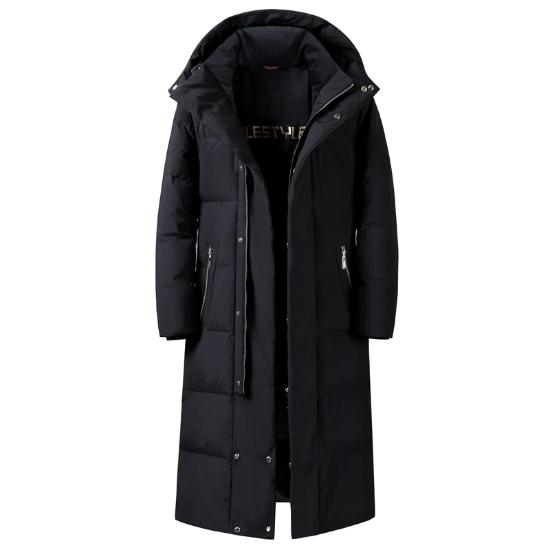 2023 Winter Down Coat Men Hooded Fashion X-Long 90% White Duck Down Winter Jacket Men Thick Warm High Quality Brand Black Parkas