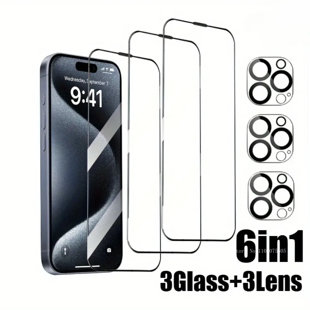 

6-in-1 Ultra HD Tempered Glass For iPhone 17 16 15 14 Pro Max 13 12 Mini Camera Lens Film For iPhone 16e 15 14 Plus 13 12 11 Pro