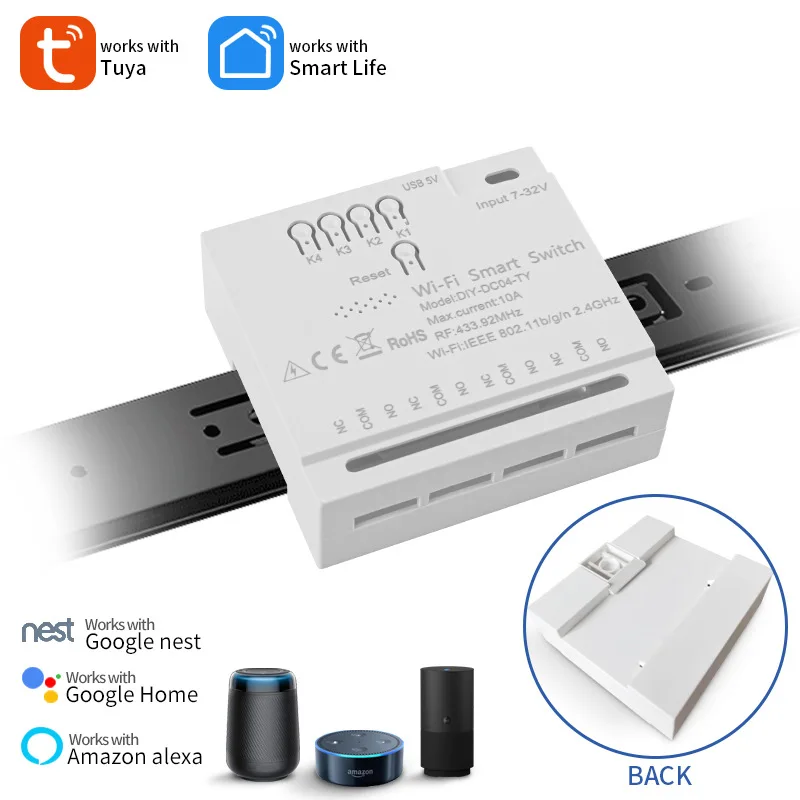 TuYa WIFI RF four channel 5V12V on-off module, inching self-locking remote voice control Alexa