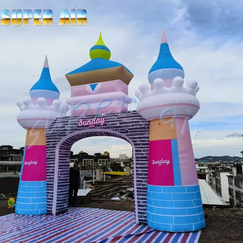 Arc de château gonflable personnalisé, beau design fabriqué en chine, pour enfants