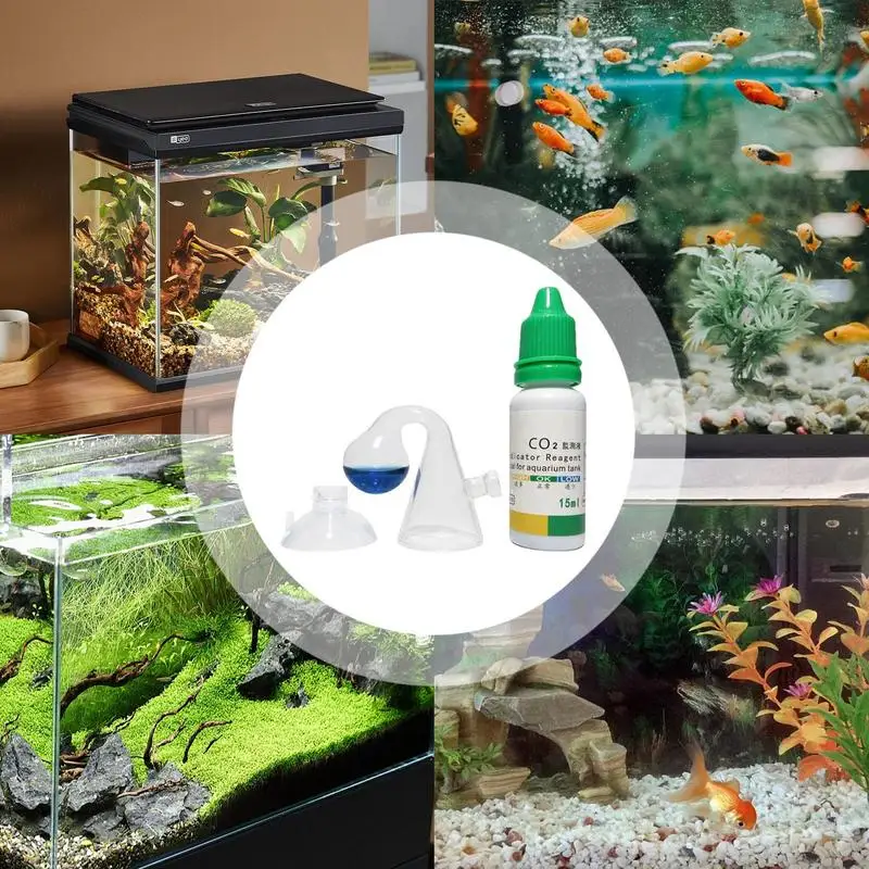 CO2-Aquarium-Kit, tragbares CO2-Monitor-Kit, Drop Checker mit 15 ml Lösung, Aquarium-CO2-Systeme, CO2-Diffusor für präzise Fische