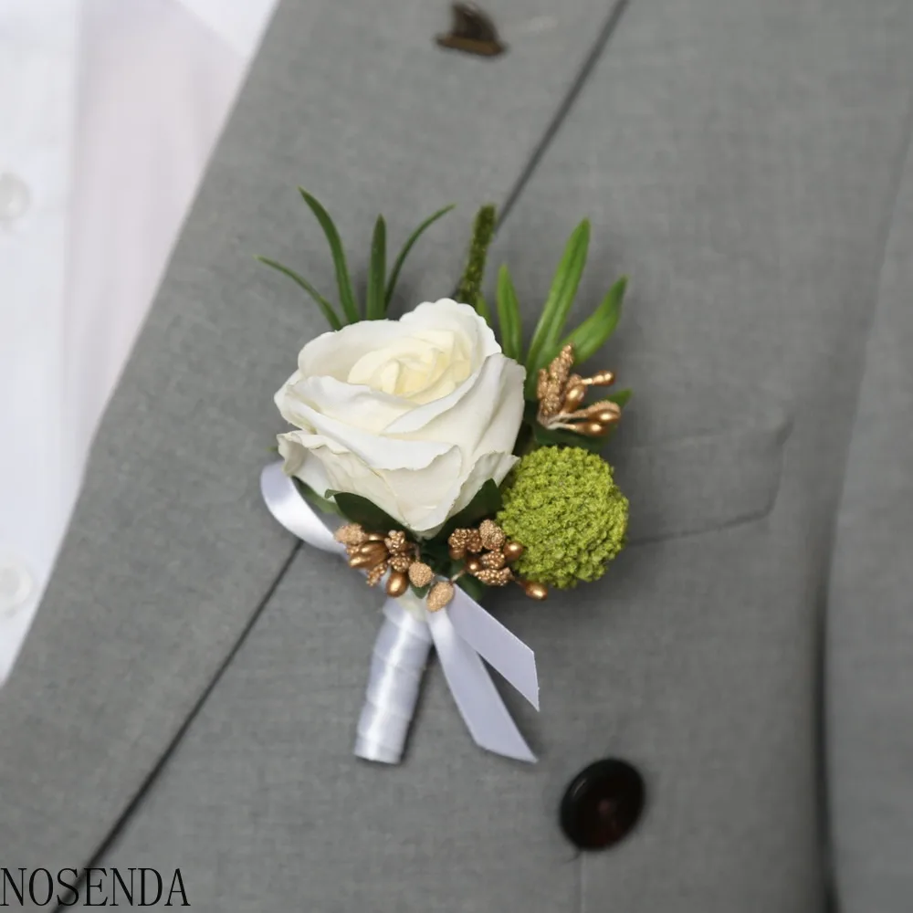 

Wedding Boutonniere Bride bridesmaid Wrist Corsage Groom Pins Wrist Corsage Flower Silk Red Simulation Rose Boutonniere