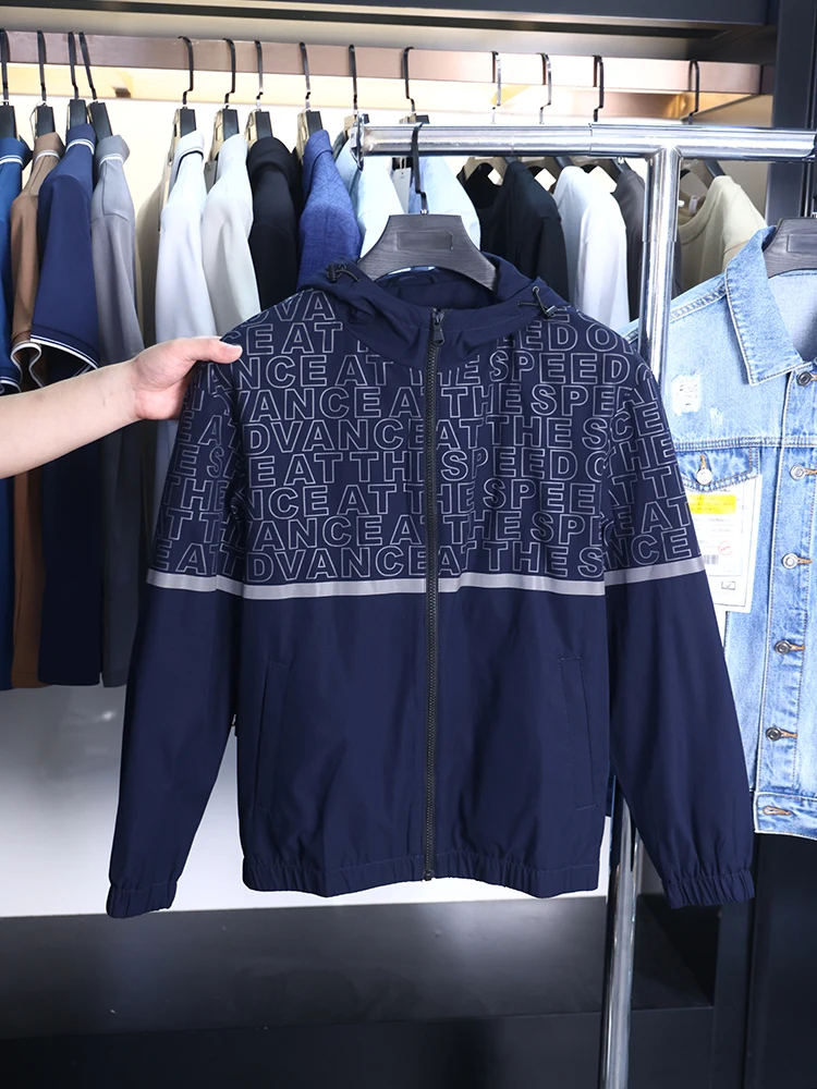 

H-Home Spring Men's Casual Jaet Hooded Faion Simple Letter Patchwork Polyester Fiber Long Sve Stand Fit Youth Trend