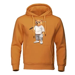 Mr. Bear With a Golf Club In The Street Clothes Mens Hip Hop Street Hoodies Warm Crewneck Hoody Crewneck Pullover Streetwear Man