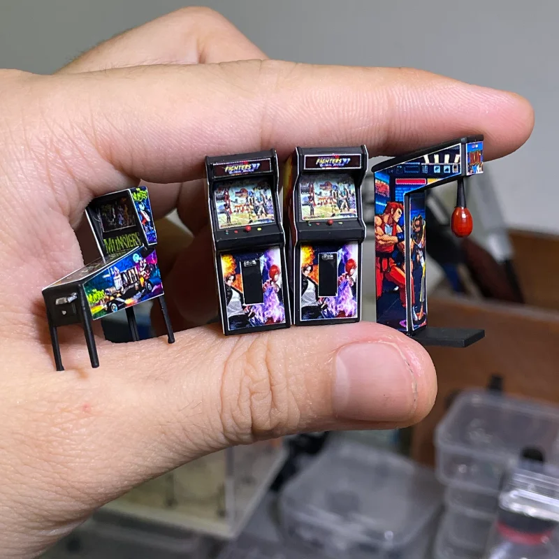 New 1/64 Scale Arcade Boxing Pinball Machine Miniature Resin Model Toy DIY Handmade Painted Desktop Ornament Holiday Gift