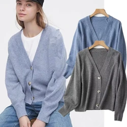 Maxdutti Cardigan semplici stile giapponese da donna monopetto con spalla abbassata lavorata a maglia