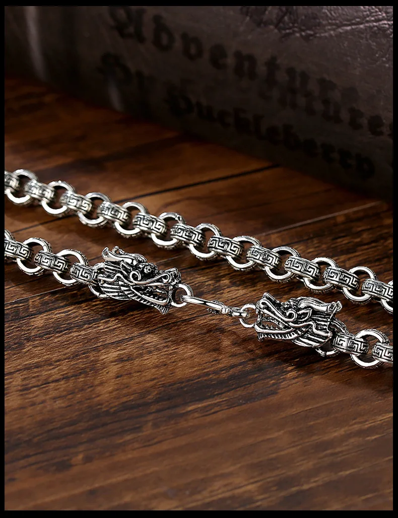 الصلبة فضة الرجعية قلادة للرجال النساء الكلاسيكية 8 مللي متر صنبور التنين 60 سنتيمتر سحر جودة عالية الأزياء والمجوهرات الزفاف