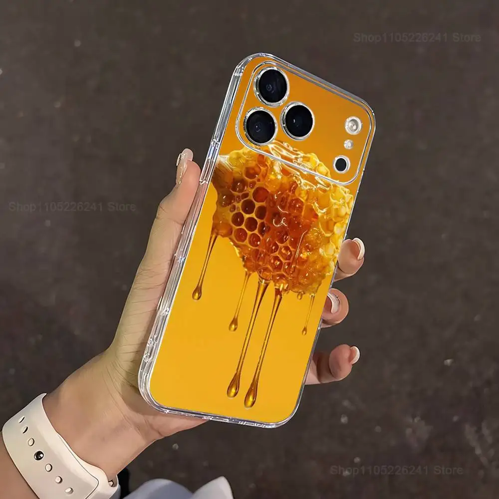 حافظة شبكية عسلية فنية صفراء لهاتف آيفون 15,11,12,13,16,14,17,Pro,Max,Plus,SE,Mini,X,XS,XR, سيليكون ناعم شفاف