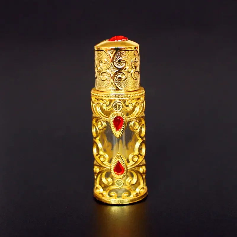 1PC 3ml Alloy Glass Perfume Bottles Arab Style Metal Essential Oils Bottle with Glass Dropper GOLD Color