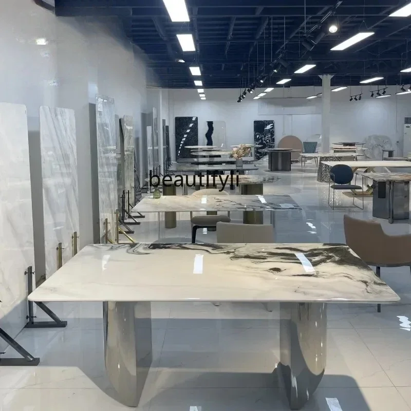 

z.Natural Marble Dining Table Modern Simple Dining Table Restaurant Rectangular Luxury Stone Dining Table Chairs Household