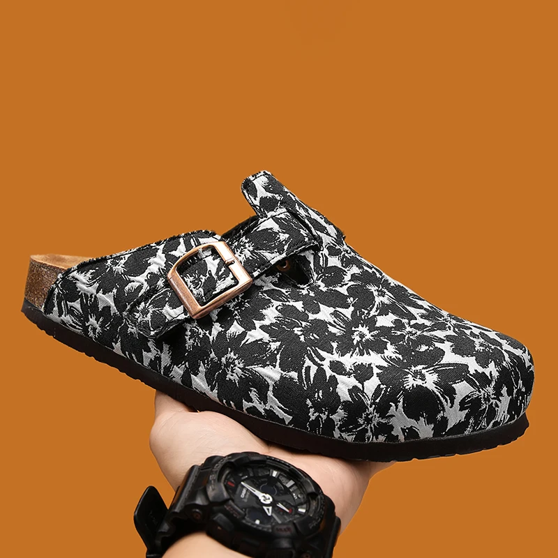 

Пробковые тапочки унисекс с леопардовым принтом, сабо без шнуровки с открытой спиной, удобные домашние и уличные сандалии с ножками для мужчин и женщин, обувь