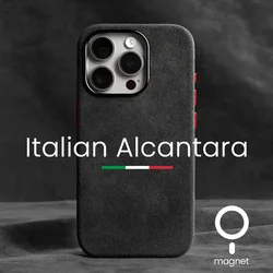 Magnetic ALCANTARA Case for iPhone 16 Pro Max 15 14 13 12 mini Luxury Artificial Leather Supercar Suede Phone Cases Cover