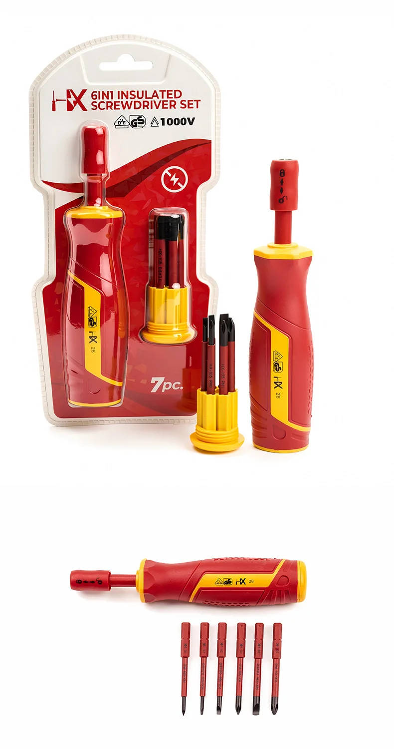 6-in-1 VDE-isolierter Schraubendreher-Bit-Satz, Schnellwechsel-Schraubendreher-Set, isolierter Schlitz- und Kreuzschlitzschraubendreher – Detail 10