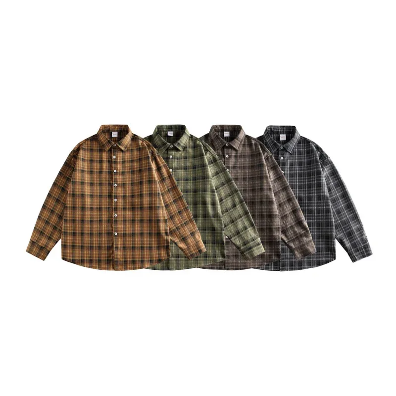 

HELLOMARCEL Top Quality Street Wear EU US Size Luxury Spring Autumn New Plaid Long Sleeve Shirt Men Loose Jacket Casual Shirt
