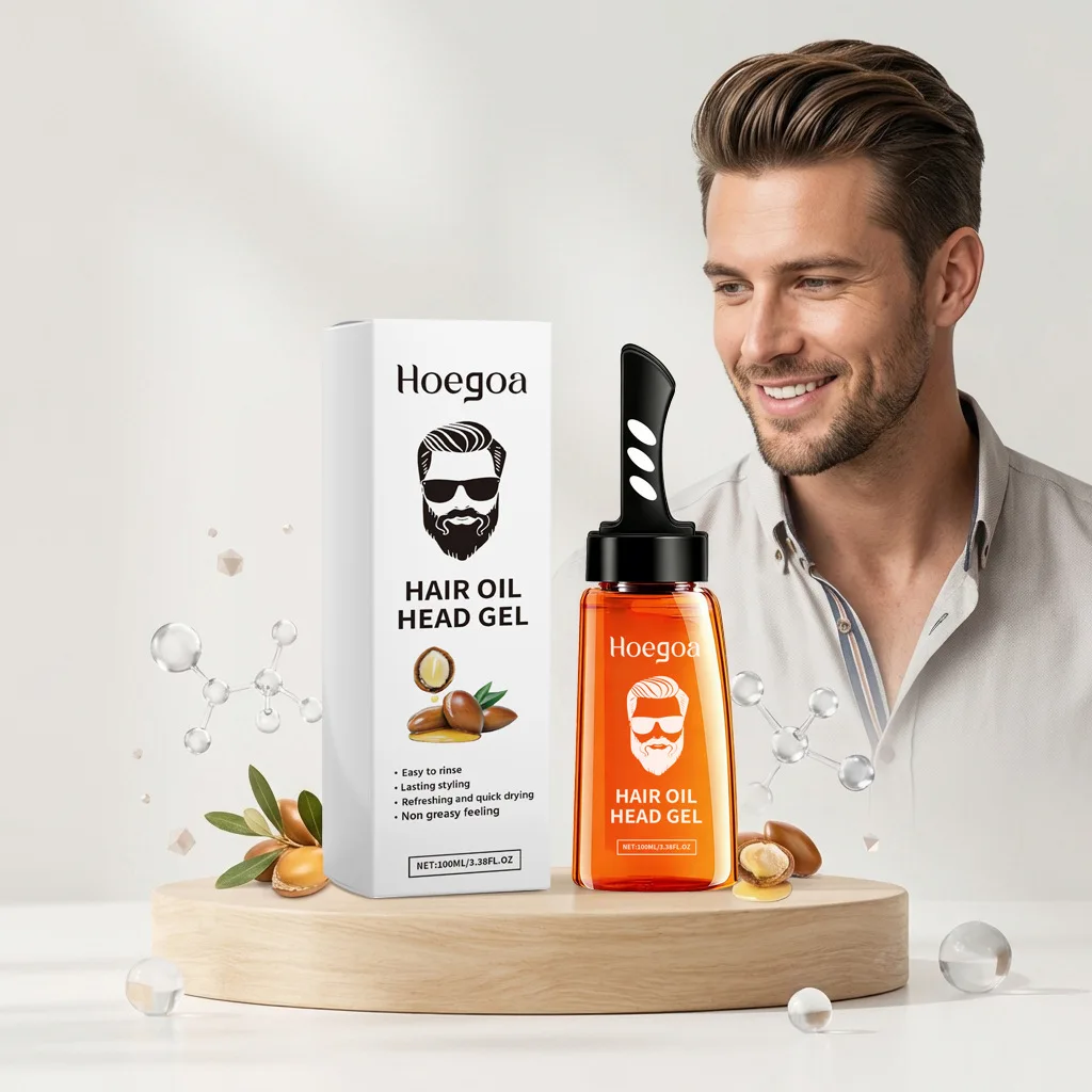 

Hoegoa Hair Oil Head Gel for Men Long Lasting Refreshing Non Greasy Quick Dry Hair Pomade Hair Styling Gel with Built-In Comb