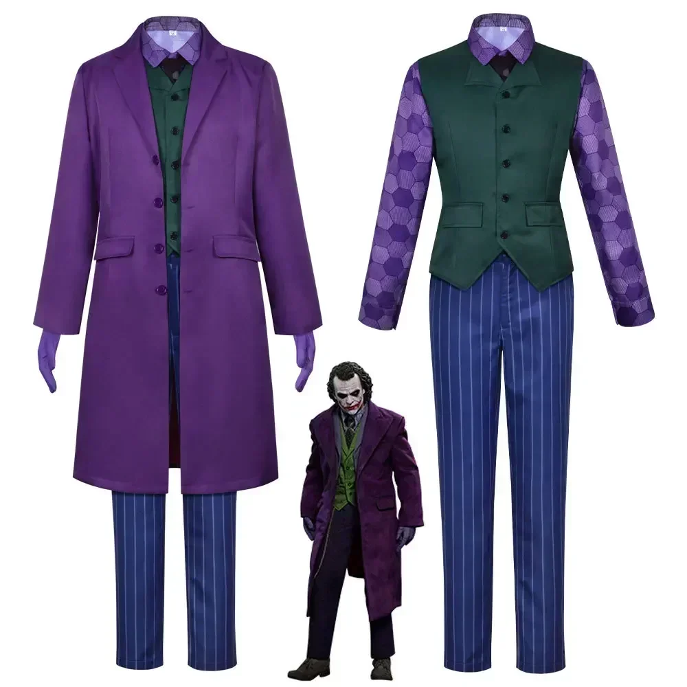 

Hot Sale Uniform for Adult Halloween Dress Up Party Clown Heath Ledger Suit Cosplay Joker Costumes Purple Jacket