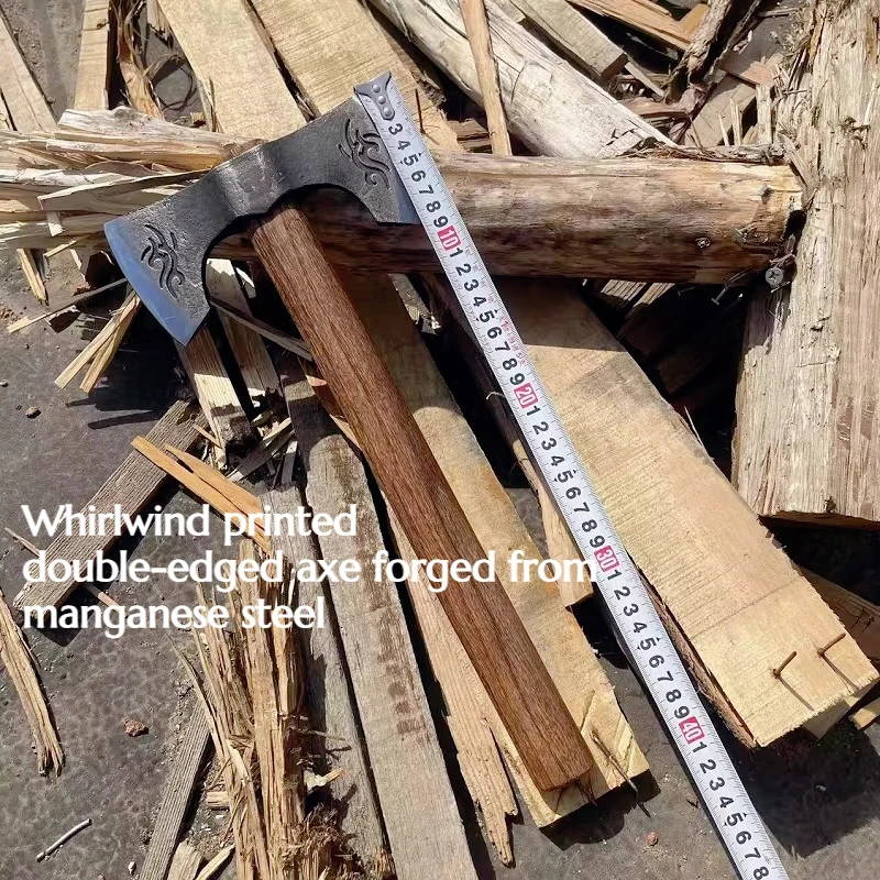 

Whirlwind Printed Double-edged Axe Made Manganese Steel Hickory Wood Handle Outdoor Camping Emergency Survival Tool