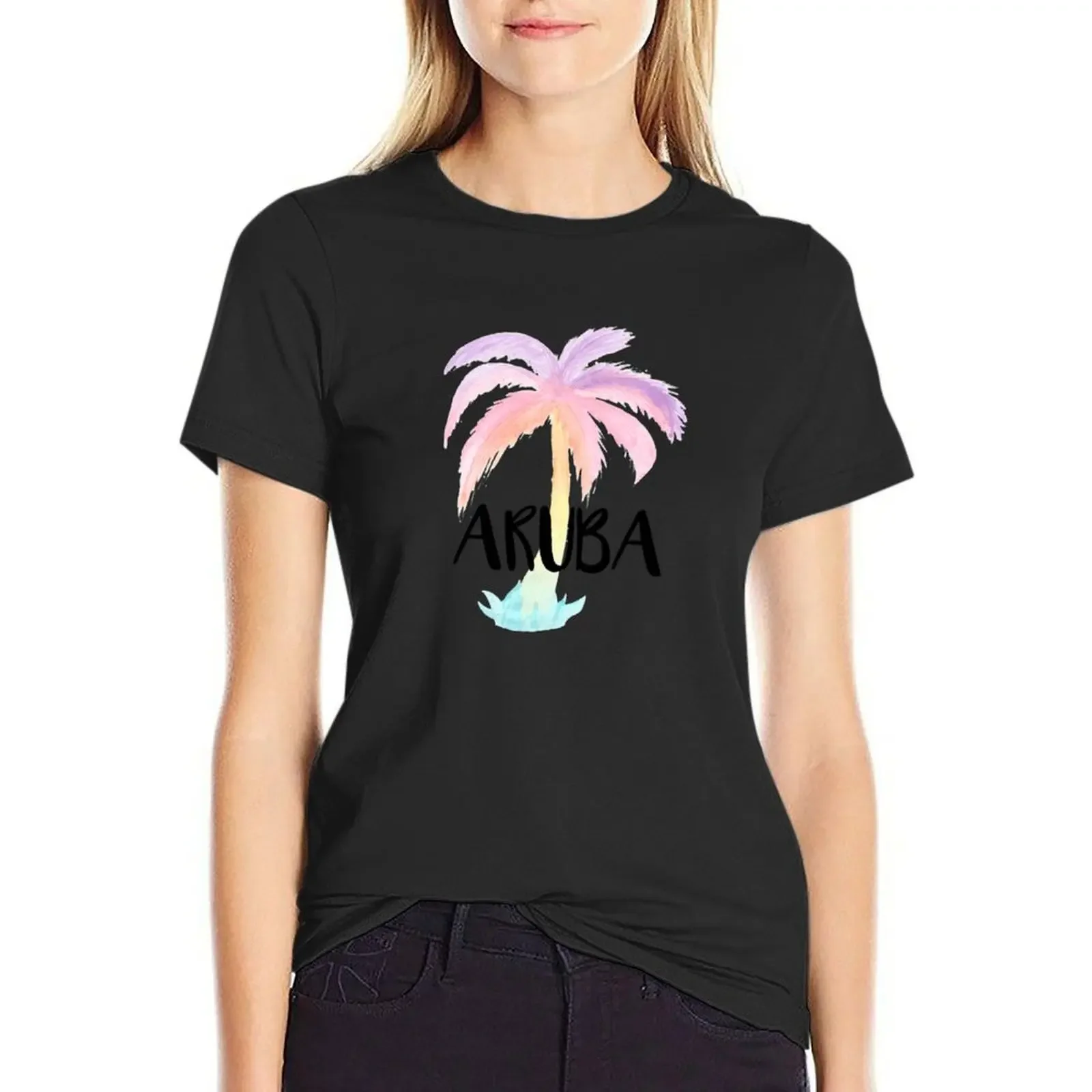 

Aruba Watercolor Palm Tree Tropical Calligraphy Design T-Shirt plain animal prinfor sweat designer clothes Women luxury