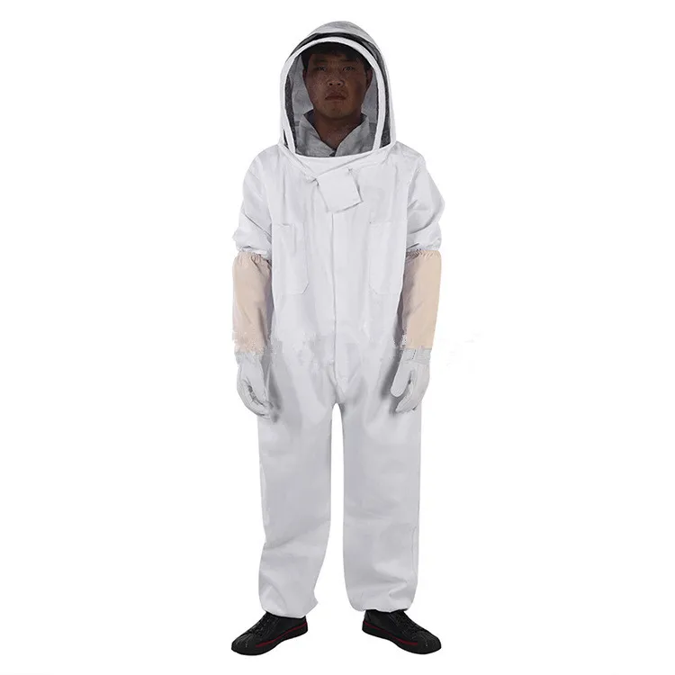 Beekeeping Equipment Thickened White Space Suit One Piece Split Bee Suit White Space Suit and Sheepskin Glove Set