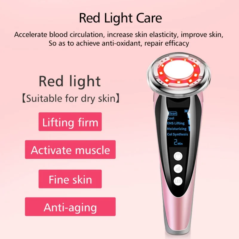 LED Photon Therapy Sonic Vibration Hot Cool Treatment Anti Aging EMS Skin Cleansing Rejuvenation Face Wrinkle Remover Device