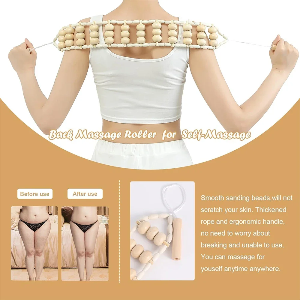 Professional Maderoterapia Wood Therapy Massagem Ferramentas, Back Roller Rope para Drenagem Linfática, Anti-Celulite, Body Contouring Kit