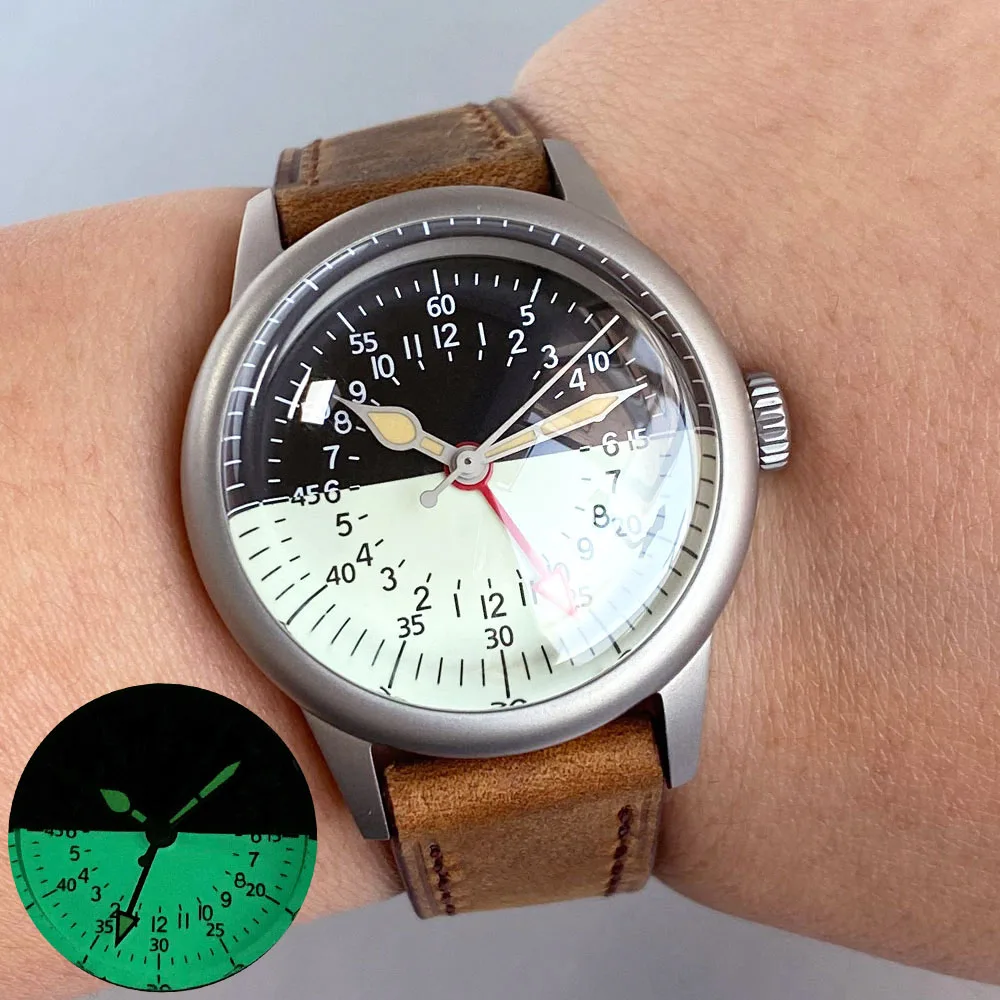 

36mm Tandorio Military 20ATM Dive Automatic Men Watch NH34 GMT Green Lume Black Cream Dial Bubble Sapphire Crystal Vintage Clock
