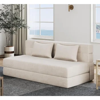 Divano letto pieghevole Queen con 2 cuscini, divano letto pieghevole portatile da viaggio, traversina a tre ante con rivestimento traspirante e lavabile