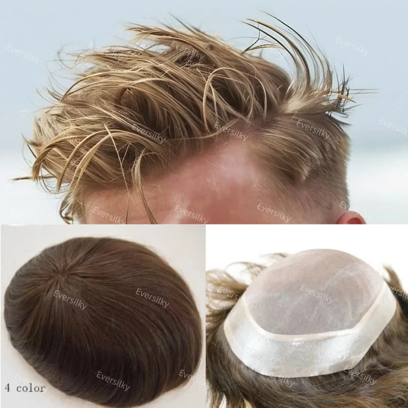 غير قابل للاكتشاف # 1 # 2 # 4 # 7 شعر مستعار بني فاتح مموج/مستقيم للرجال مريح ناعم أحادي PU 100% شعر بشري أصلي رخيص للرجال