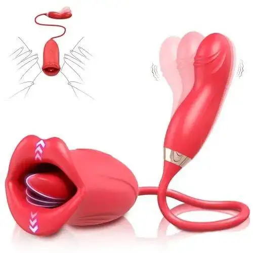 hot selling 2 in 1 women vibrator tongue licking adult sex toy lip stick nipple vibrator