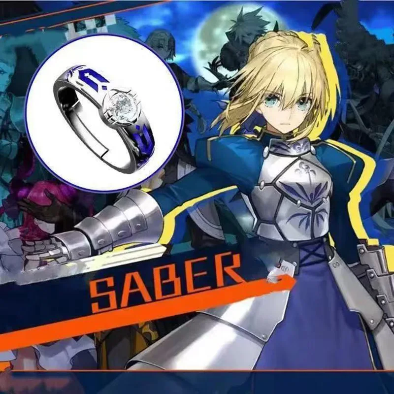 Anime Fate Stay Night Sabel Indruk Ring voor Mannen Vrouwen Zilver Kleur Emaille Metalen Ringen Fans Cosplay Party Sieraden Accessoires