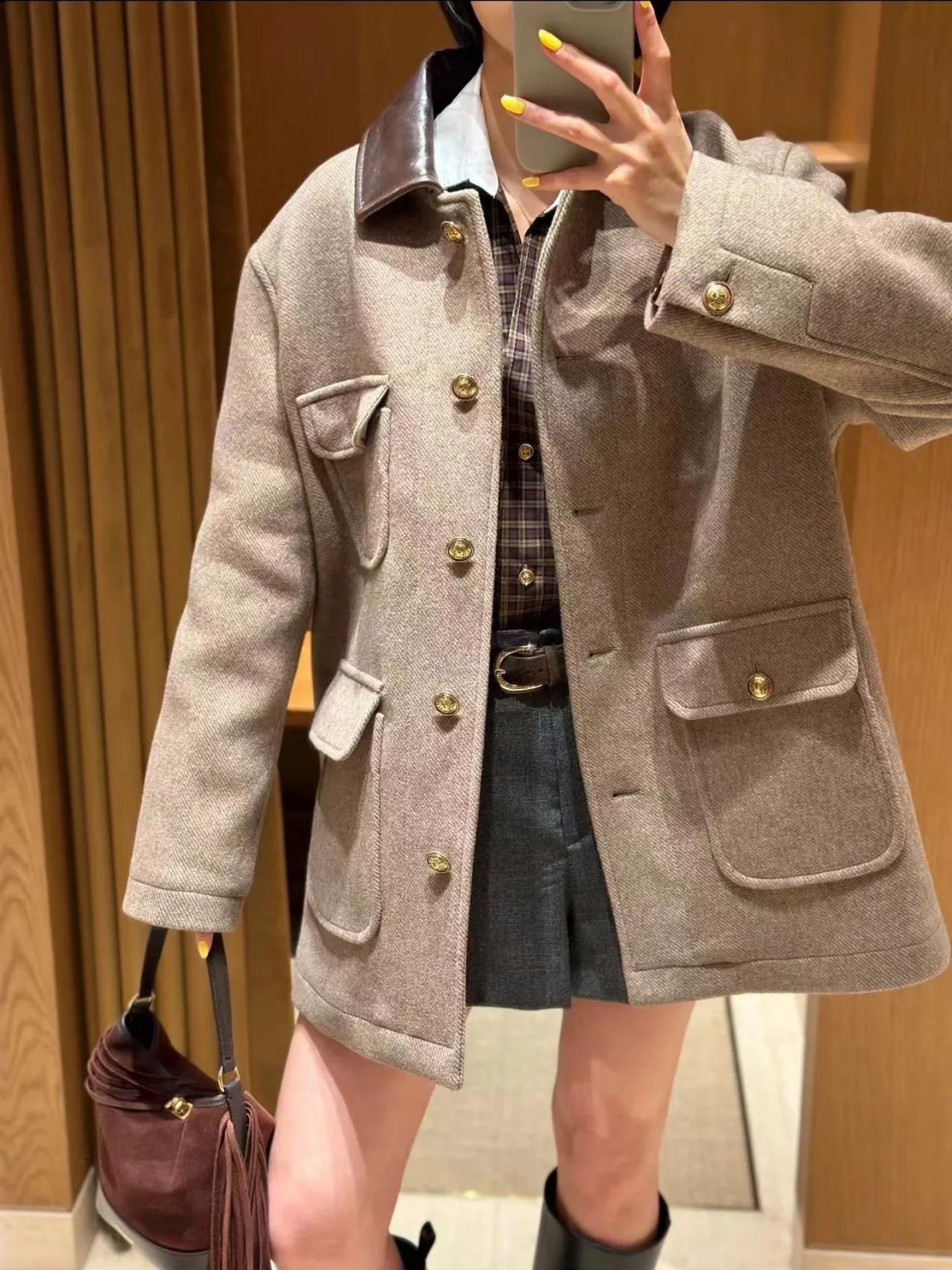 الأكثر مبيعًا: جاكيت نسائي من الجلد بتصميم يدوي متعدد الجيوب، معطف متعدد الاستخدامات بأكمام طويلة على الطراز الفرنسي