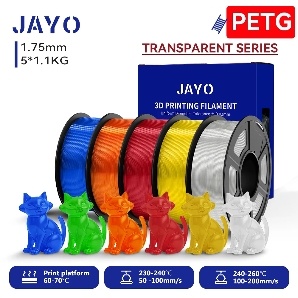 JAYO 5,5 kg 3D PETG / hoge snelheid mat PETG / PLA klassieke printerfilament 1,75 mm 3D-printerfilament netjes gewonden PETG voor 3D