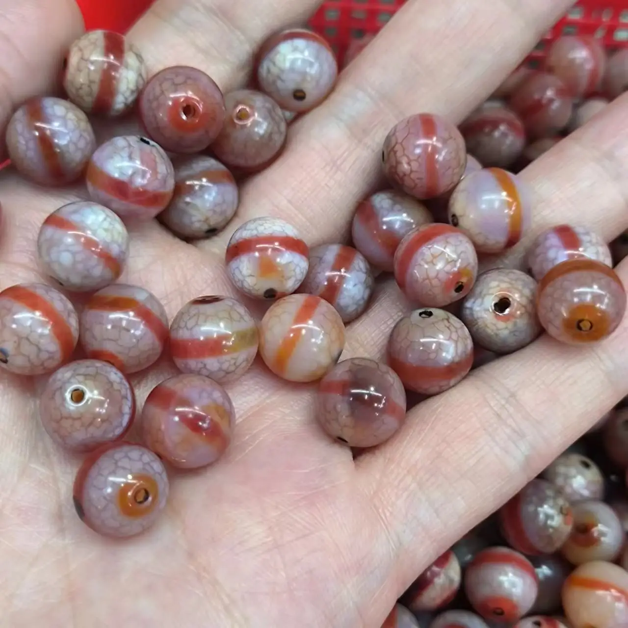 50pcs/lot natural first-line pharmacist pattern old agate dzi wholesale red 10mm Handmade beads Fire offering dragon pattern diy