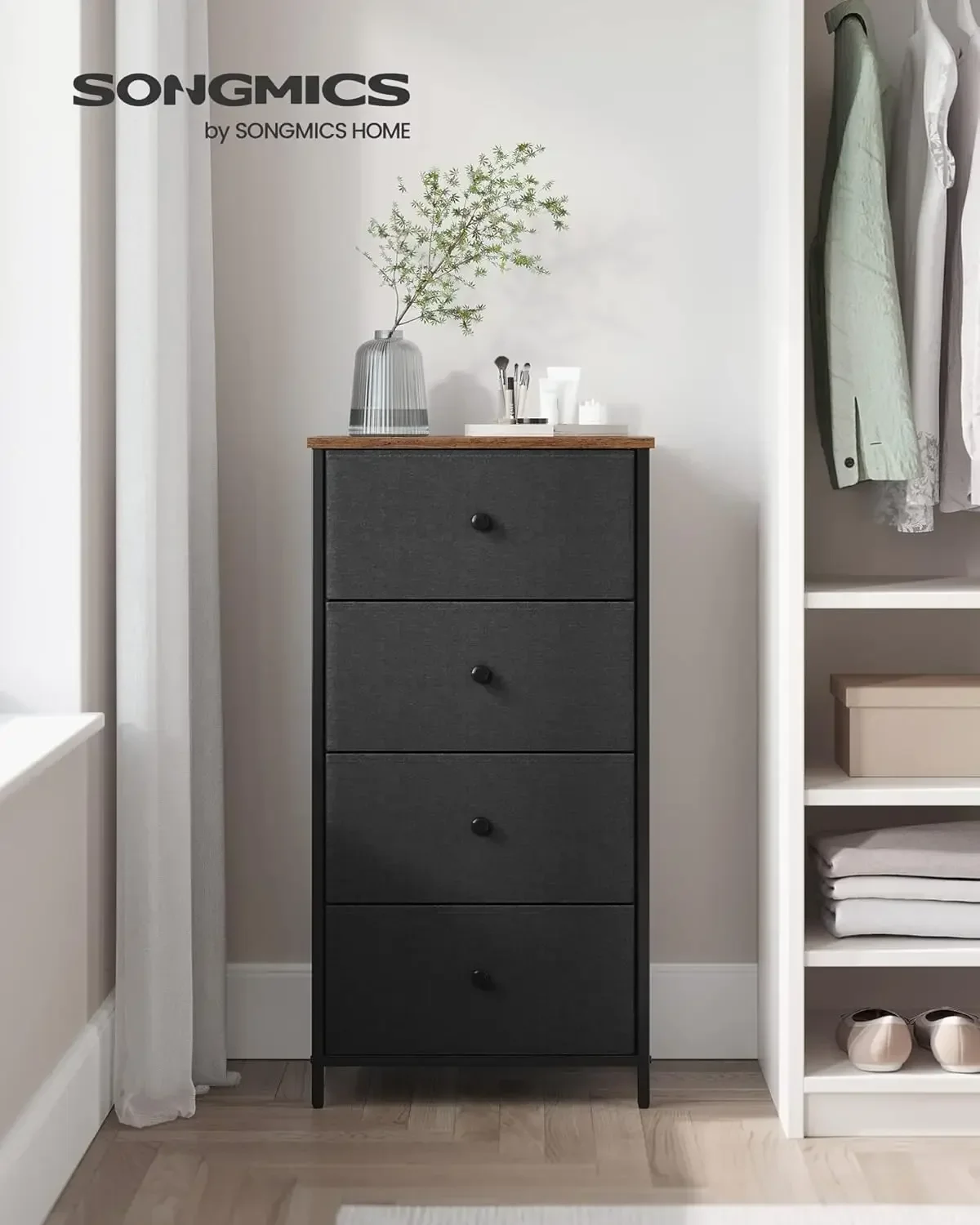 Bedroom, Fabric Dresser with 4 Metal Frame, Small Chest of Drawers, 11.8