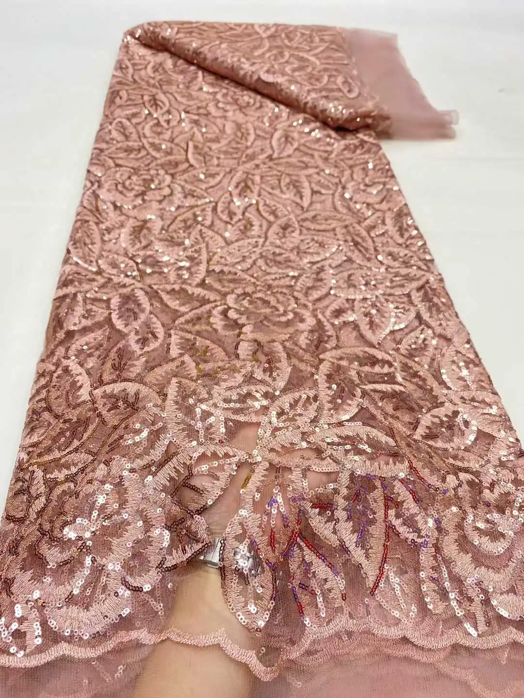 African Sequins Embroidery Lace Fabric 2025 High Quality Lace 5Yards Pink French Lace Fabric Nigerian Fabrics Party SZ1668