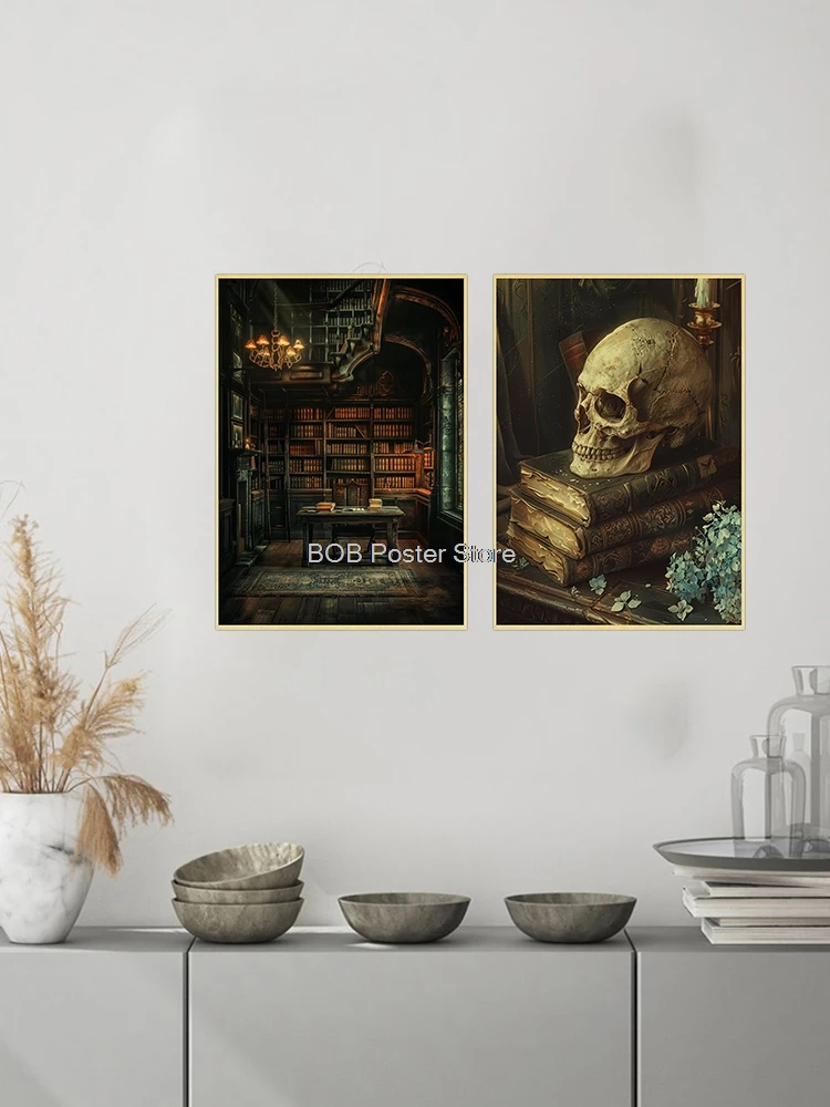 Retro Gothic Dark Academy Poster Castle Staircase Library Bedroom Personalized Collection Decoration Wall Stickers Gift Painting