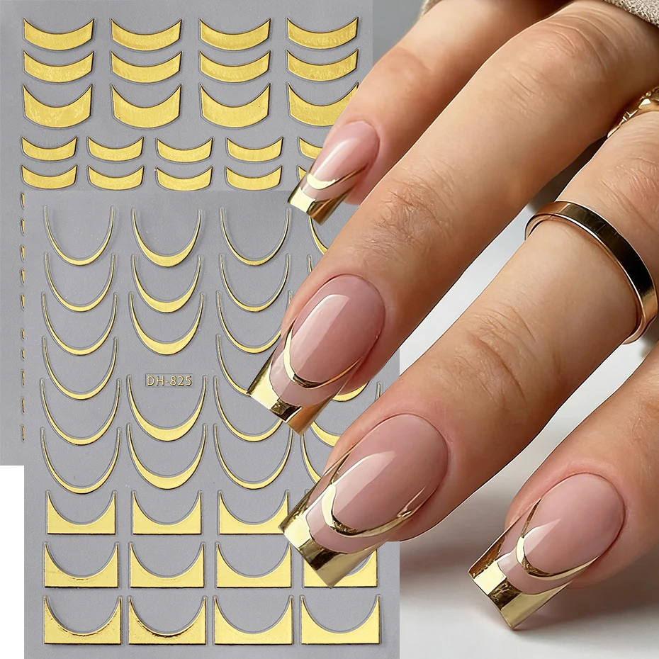 2 Stück Französische Linien-Nagelkunst-Aufkleber Goldene Silberne Metallische Spiegel-Französische-Linien-Design-Nagelaufkleber Charms Nageldekorationen