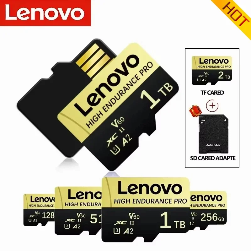 Cartões de Memória SD Lenovo Classe 10 com Adaptador USB, Cartões de Memória SD de 512GB e 256GB, Cartão Micro TF/SD de Alta Velocidade para Celular/Notebook